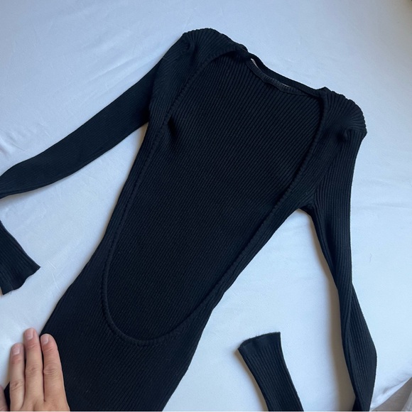 EVANGELIE SMYRNIOTAKI x AMOTEA black bodycon rib knit long sleeve midi maxi - Picture 4 of 6